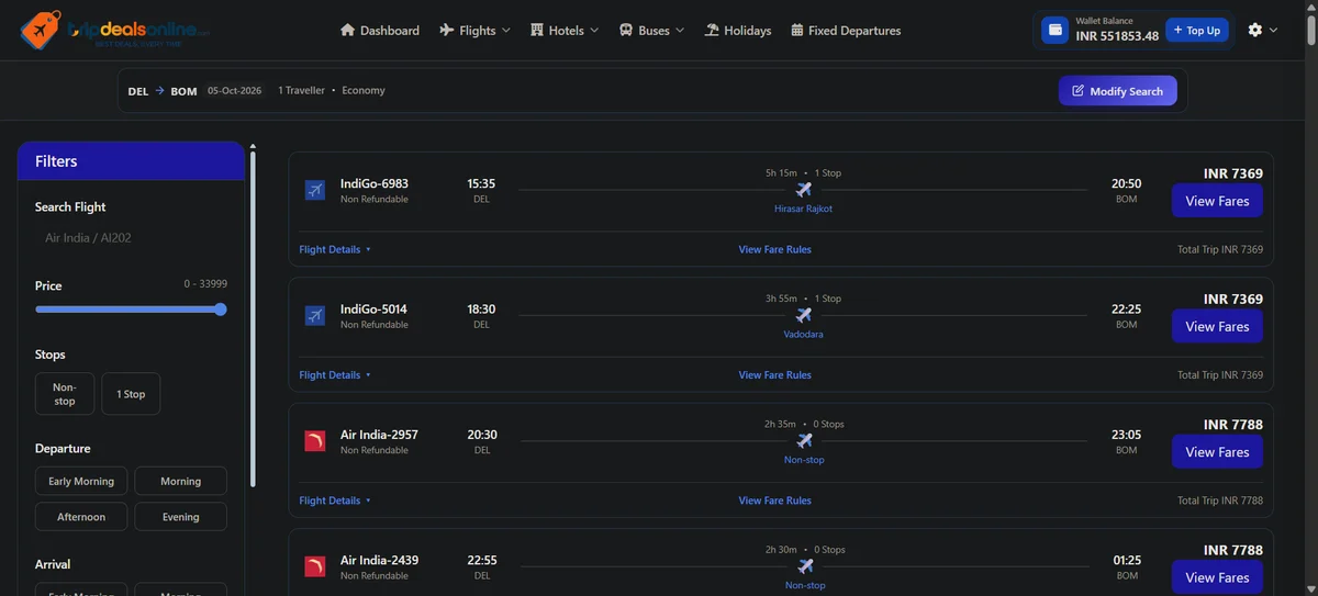 Flight Booking screenshot built by Veenus Mind Media