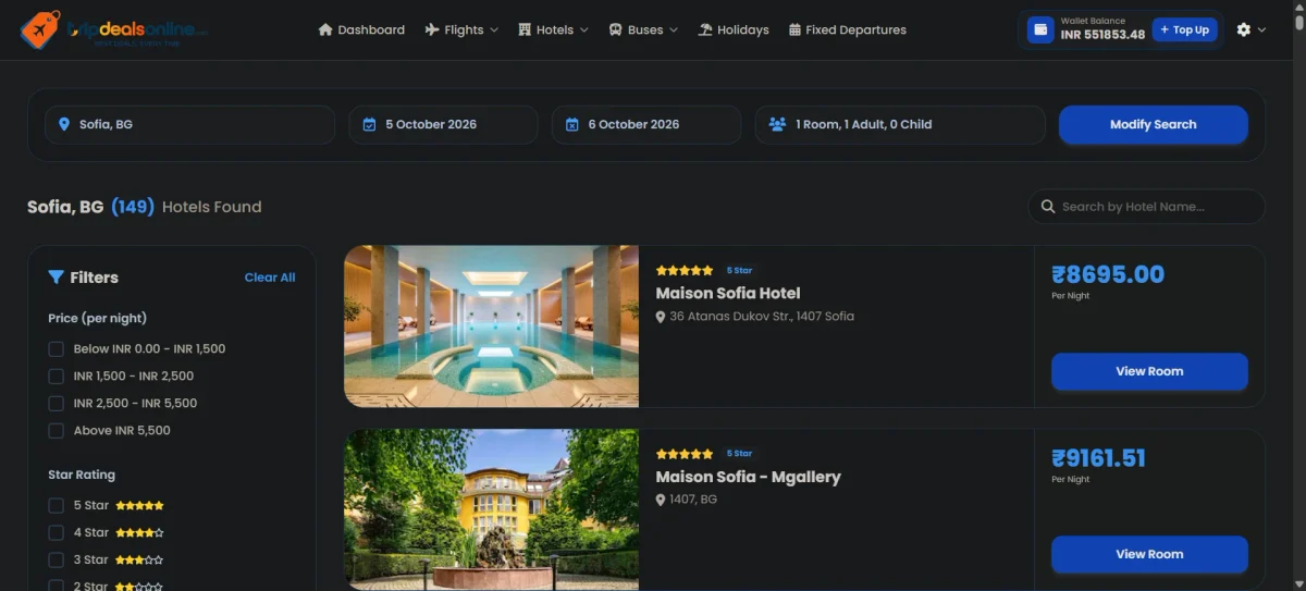 Hotel Booking screenshot built by Veenus Mind Media
