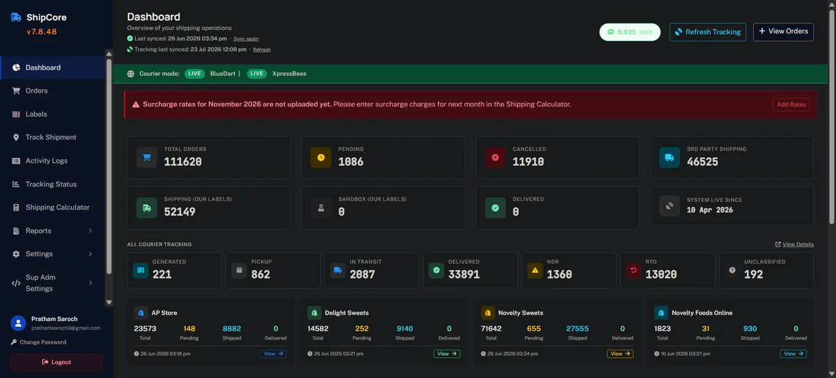 Shipment screenshot built by Veenus Mind Media