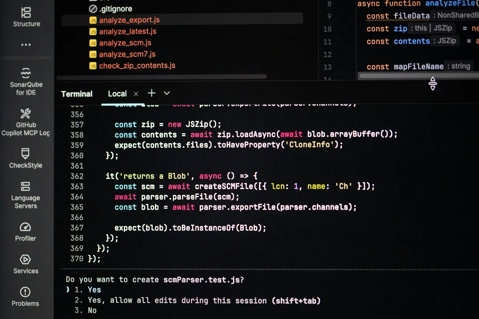 Source code open in a code editor on a dark screen
